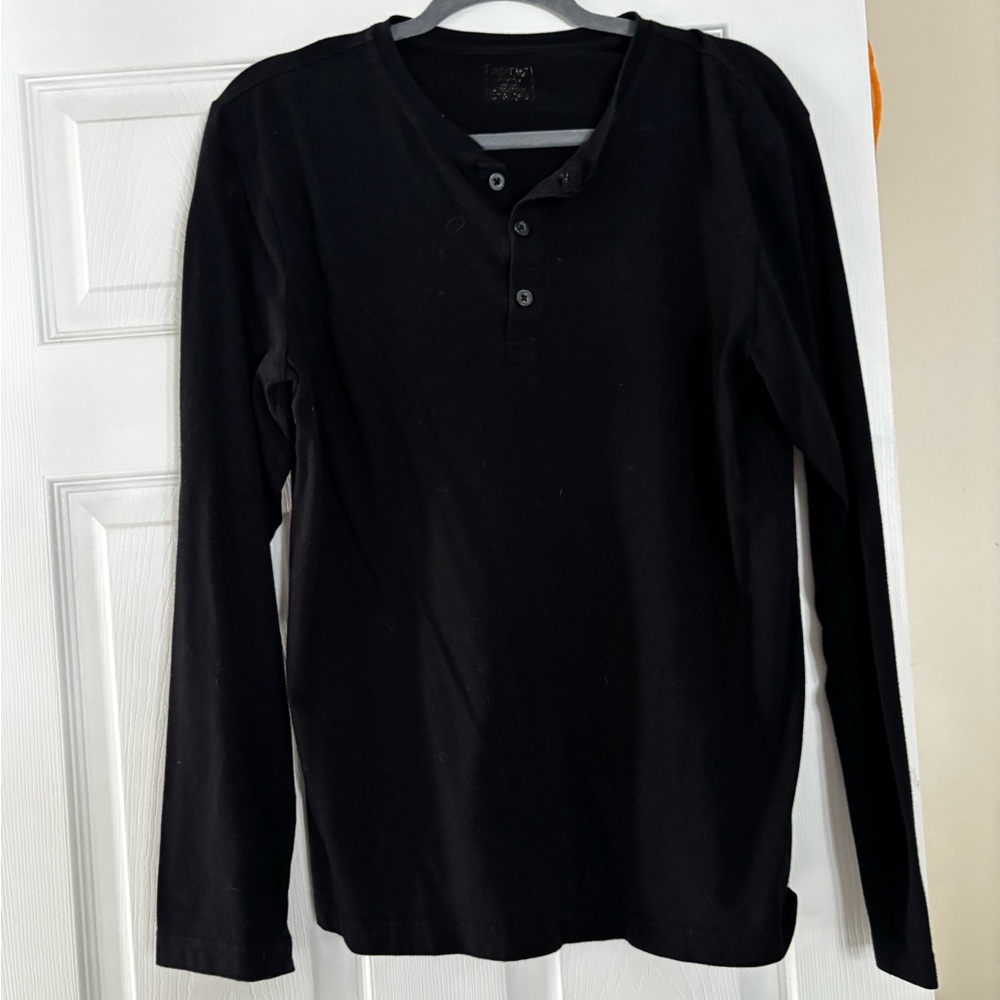 Men's Black Long Sleeve Henley Shirt